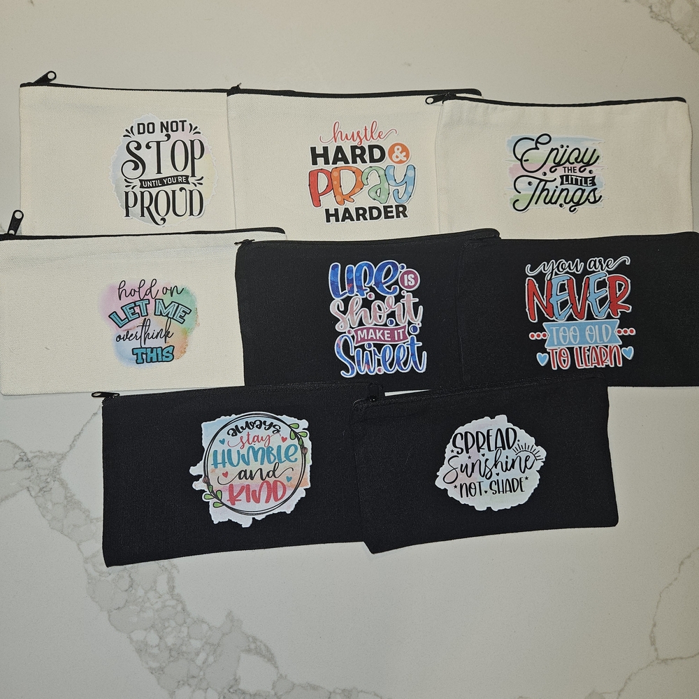 5 For$20 -Multi-Pupose Canvas Pouch. Inspirational Quote Pouches Set